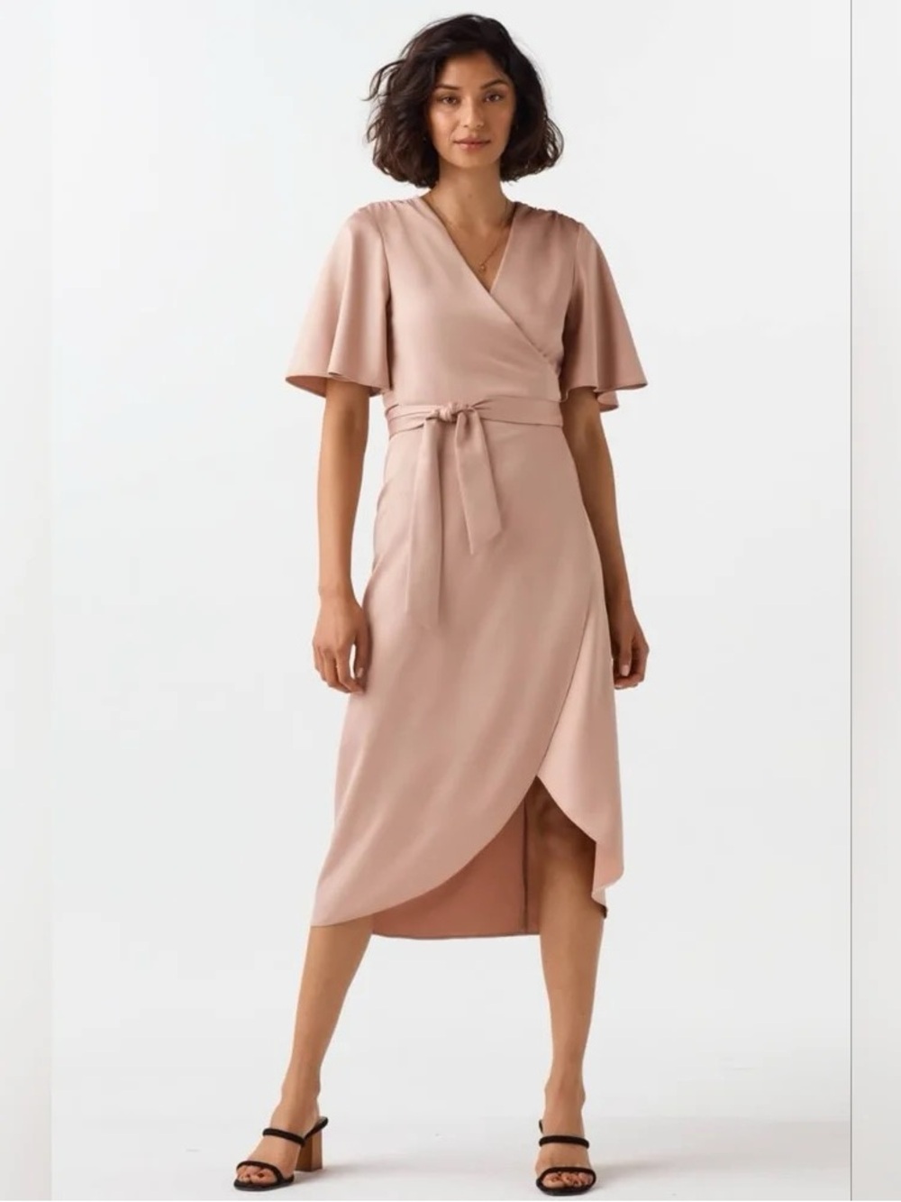 VETTA The Wrap Convertible Dress In Satin Champagne Size S